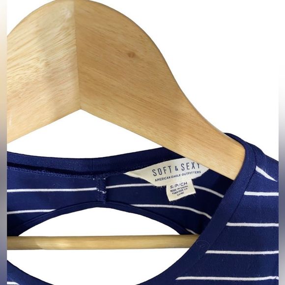 American Eagle Outfitters Soft & Sexy striped sleeveless dress Navy White Size S - Picture 8 of 13